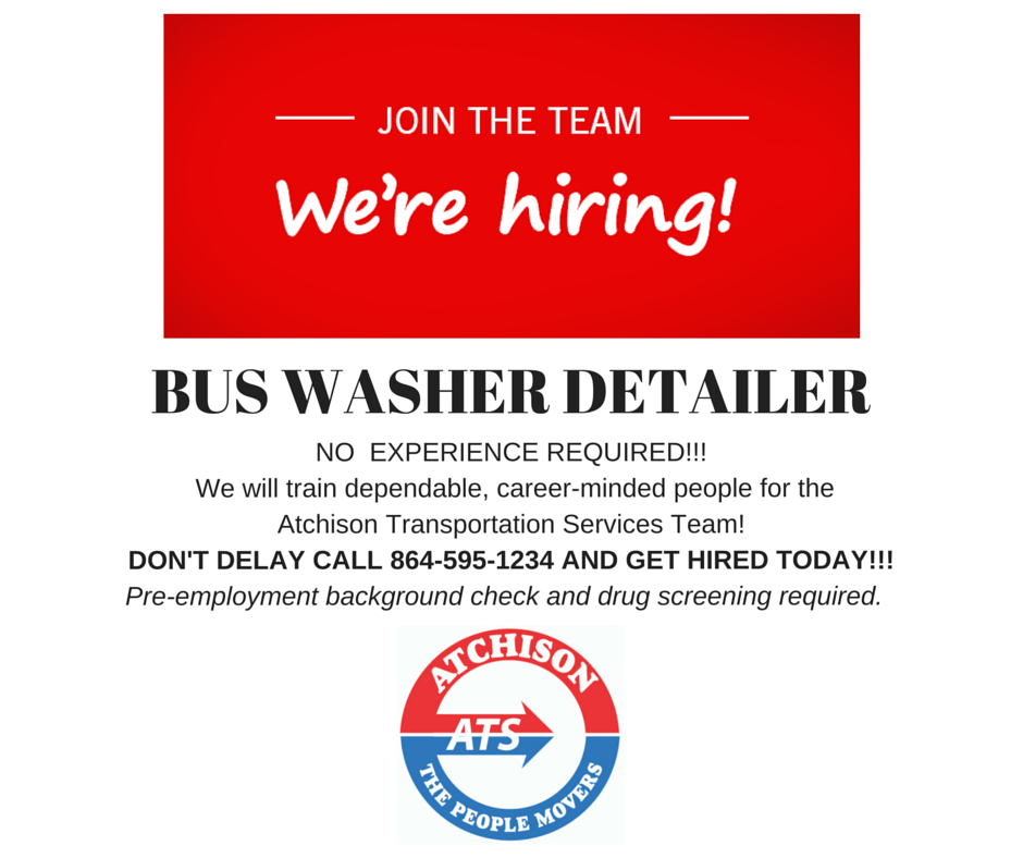 WE’RE HIRING! BUS WASHER DETAILER